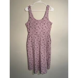 Pact Organic Cotton Fit and Flare Tie Back Midi Dress Purple Floral Size Medium